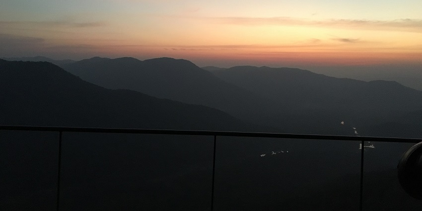 A shot from Jenukallu Gudda shows the hues of the sky change as the sun sets on the horizon.