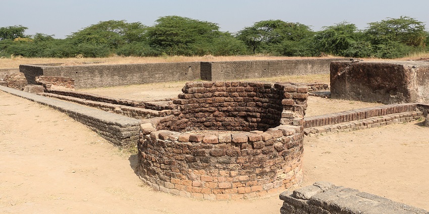 Ancient brick-lined well at the archaeological site of Lothal in Gujarat.