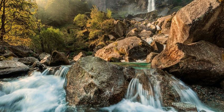 Nagalapuram Falls with clear water streams flowing into a serene pool, surrounded by lush greenery.