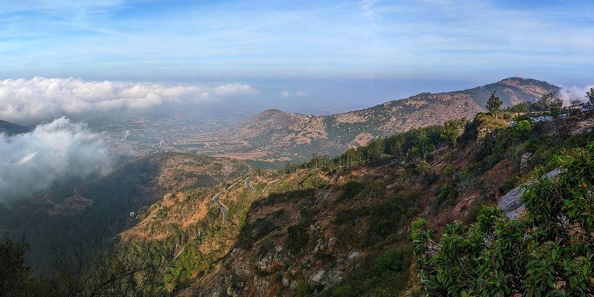 Misty morning view from Nandi Hills, one of the scenic places to visit near Electronic City.