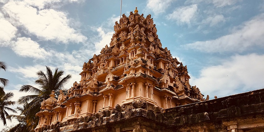 Parthasarathy Temple with intricate carvings, one of the spiritual places to visit near Greams Road Chennai.
