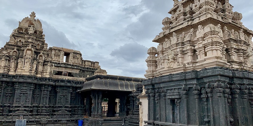 Penchalakona Temple, under the cloudy sky, one of the peaceful places to visit near Brahmamgari Matam.