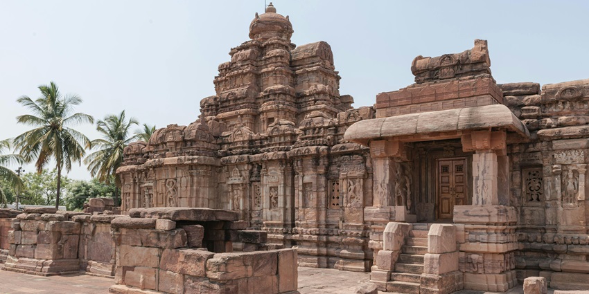Front view of Shirsangi Kalikadevi Temple with traditional structure and peaceful surroundings.