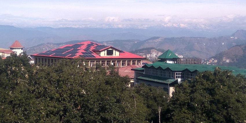 HP University buildings and students' view from Summer Hill with hills framed in the background