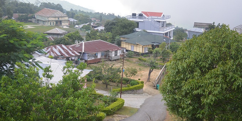 View of several houses in a quaint locality inside the Reiek village near Aizawl.
