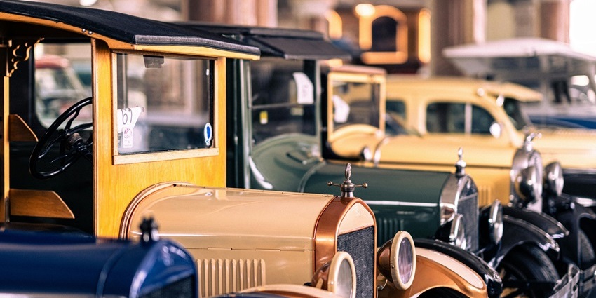 Vintage classic car exhibited inside Ashvek Vintage World museum.