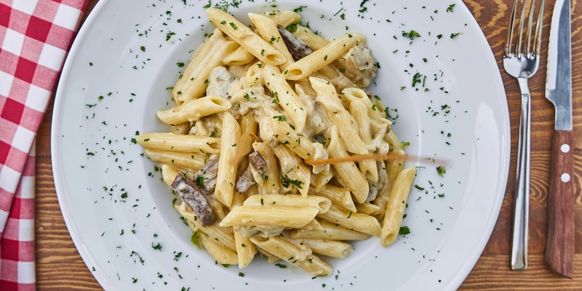 White sauce pasta served at Bonova Café and Pub, a popular restaurant in Andaman.