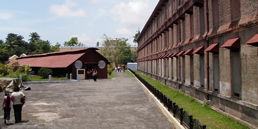 Brick arches and columns inside the courtyard of the Cellular Jail in Port Blair, one of the historic museums in Andaman.