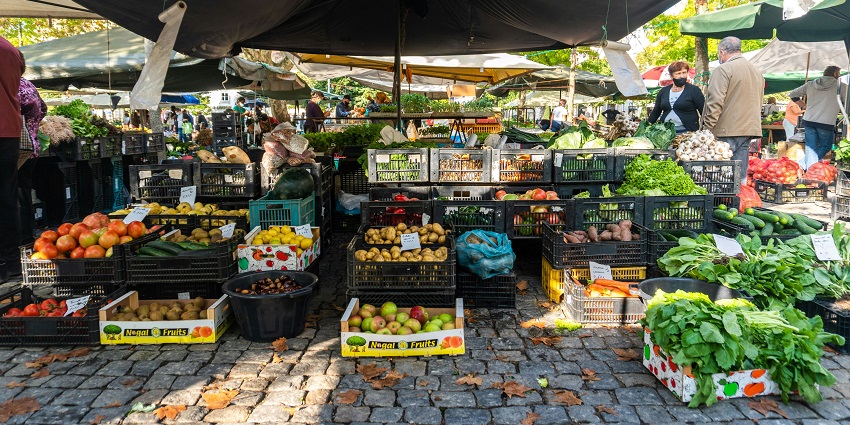 Fresh fruits and vegetables are displayed at Chun Yeung Street Market, one of the top street markets in Hong Kong.
