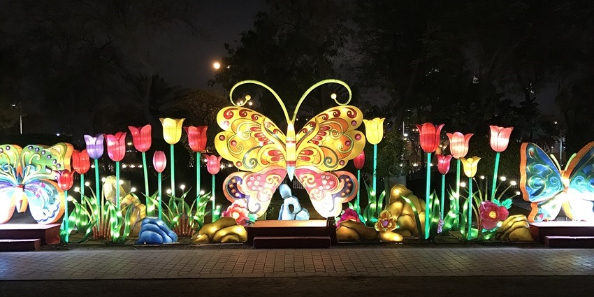 Illuminated light sculptures and glowing pathways at Dubai Garden Glow inside Zabeel Park, one of the best parks in Dubai.