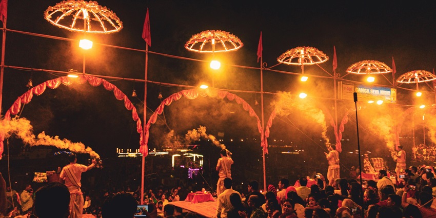 Ganga Aarti on Dashashwamedh Ghat during Dev Deepawali in Varanasi.