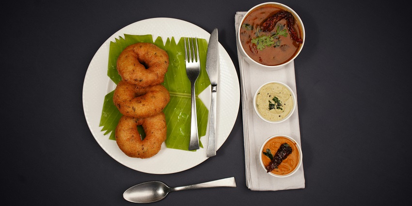 Sambar vada served at Grains Pure Veg By Udaan Himalayan, one of the pure veg restaurants in Darjeeling.