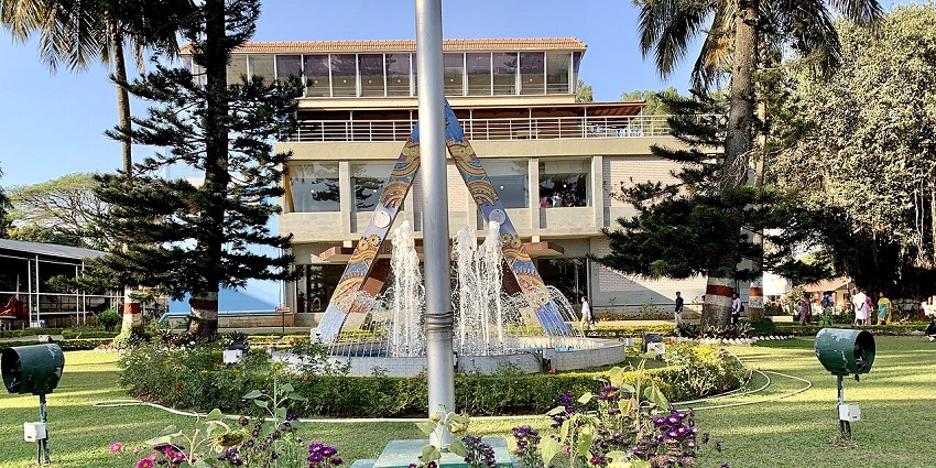 Fountain and gardens at the entrance of HAL Heritage Centre and Aerospace Museum.