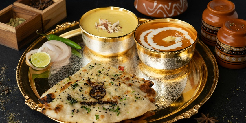 Indian thali with dal and naan served at Hotel Lunnar, one of the best pure veg restaurants in Darjeeling.