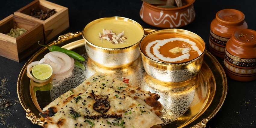 Indian thali with dal and naan served at Kailash Parbat, Indian restaurants in Clarke Quay Singapore.
