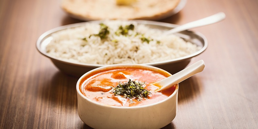 Curry with rice and roti served at Masala Zone Indian Restaurant Antalya.