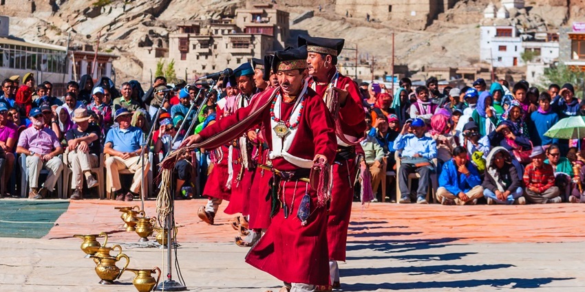Monks in colorful masks perform sacred dances during Matho Nagrang, one of the unique festivals in Ladakh.