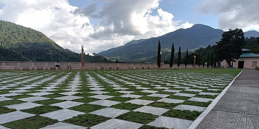 Mohan Shaktipeeth National Park with a unique design of tiles & grass surrounded by mountains, one of the parks in Himachal Pradesh.