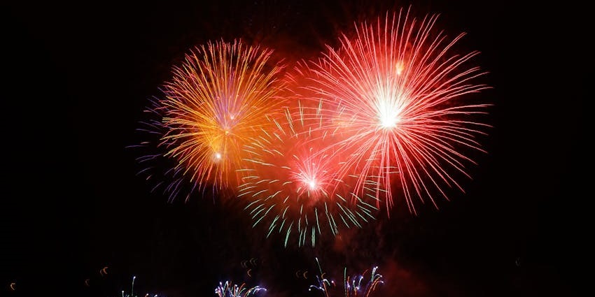 Fireworks lighting up the night sky over Pushkar creating a festive atmosphere.