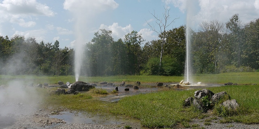 Hot water geysers at San Kamphaeng, one of the top Hot Springs in Thailand.