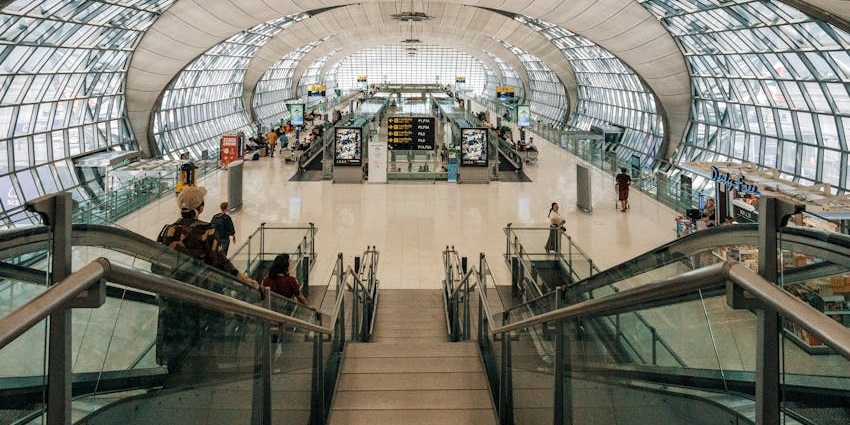 Interior view of Shivamogga Airport with staircase, one of the top airports in Karnataka.