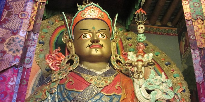 A statue of Guru Padmasambhava or Guru Rinpoche inside Hemis Monastery, one of the festivals in Ladakh.