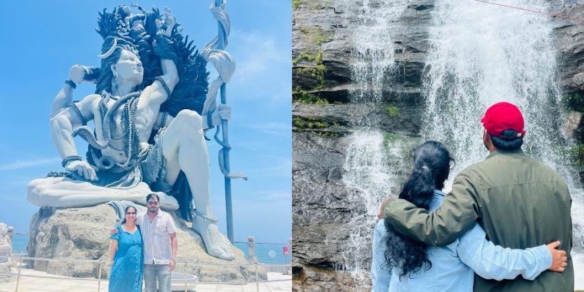 A beautiful couple enjoying their romantic trip to Kerala with breathtaking views.