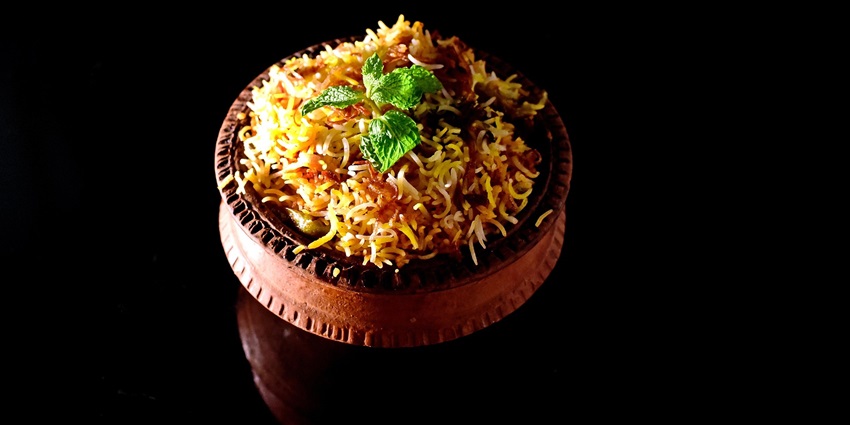 Mutton biryani served in a handi at Odland Park Restaurant in restaurants in Agartala.