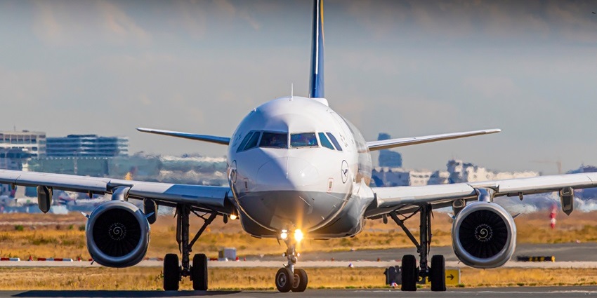 An Airplane on the runway is ready for takeoff at an airport in Karnataka.