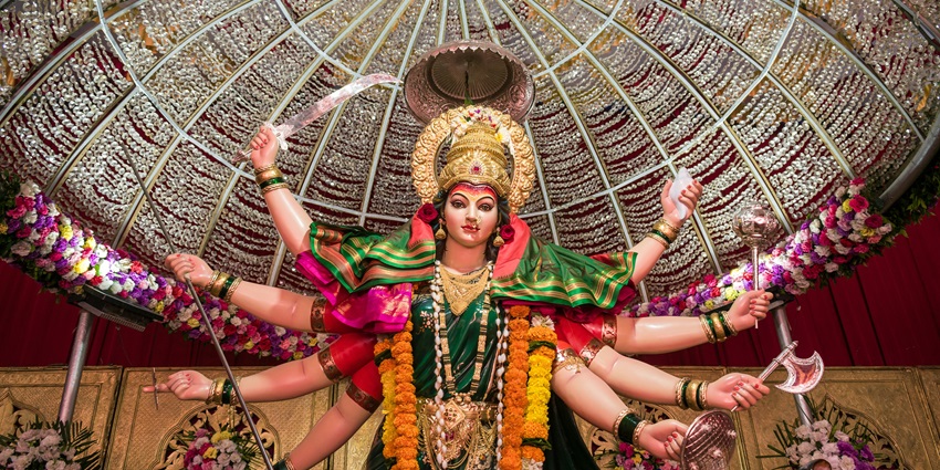 Durga Devi temple in Mumbai is decorated for the vibrant Navratri festival celebrations.
