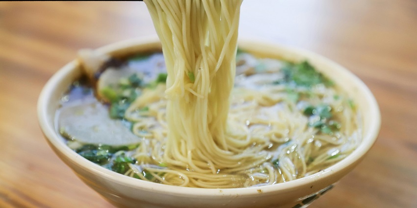 A bowl of traditional thukpa noodle soup served at Zombala2 Restaurant, one of the popular restaurants in Thimphu.
