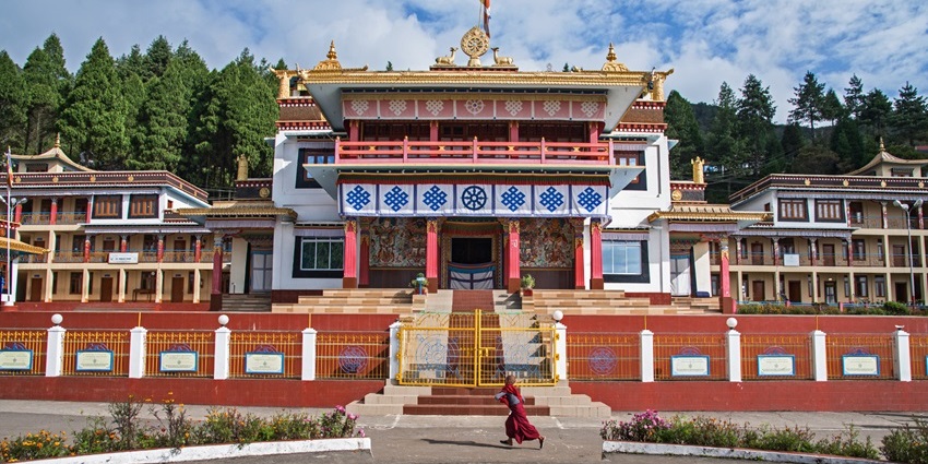 Snowfall in Arunachal Pradesh covers the Bomdila Monastery in a blanket of snow.