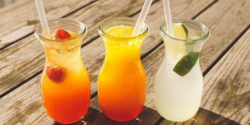 Three assorted juices served at Cafe Shillong – TGA, a vibrant spot among cafes in Zoo Road Guwahati.
