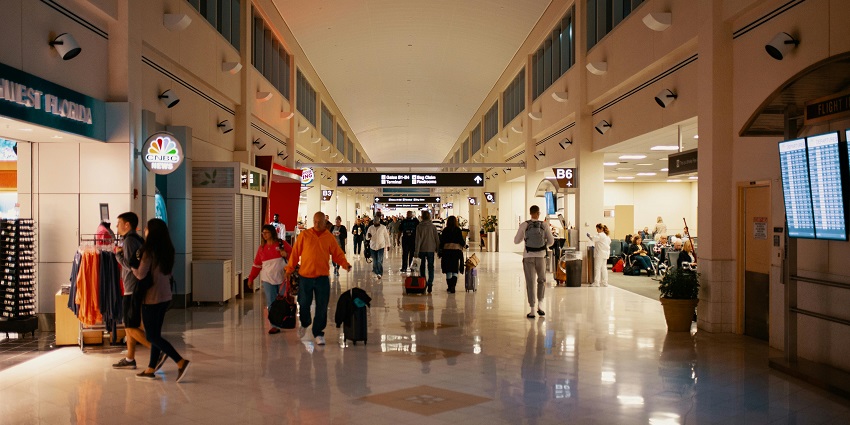 People walking inside terminal at Calicut International Airport one of the airports in Kerala.
