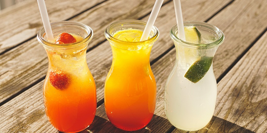Three refreshing glasses of juice served at Drunken Monkey, one of the top cafes in Jayanagar Guwahati.