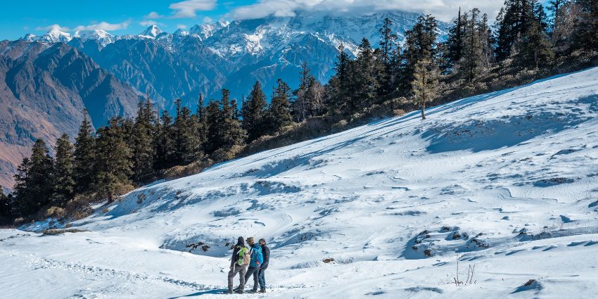 Going on snow treks is one of the best things to do to experience snowfall in Sikkim.
