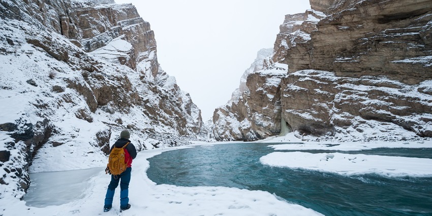 Image of Chadar Trek or Frozen Zanskar River Trek, Ladakh, India - snowfall in India