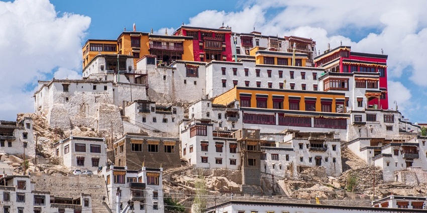 Iconic image of the very famous Thiksey Monastery of Ladakh amidst himalayas