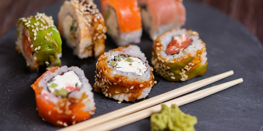 Sushi served on a platter at Levitate Rooftop Restaurant.

