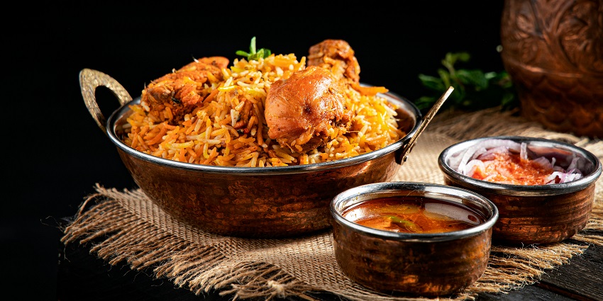 Chicken biryani served hot at Magnolia Restaurant.