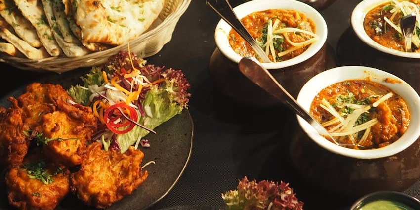 An Indian thali with an indian curry and naan served at Matrikka, one of the restaurants on Zoo Road Guwahati.