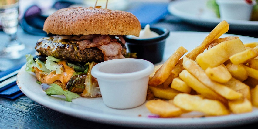 Burger served at Mouthful Walkers, one of the rooftop restaurants in Shillong.