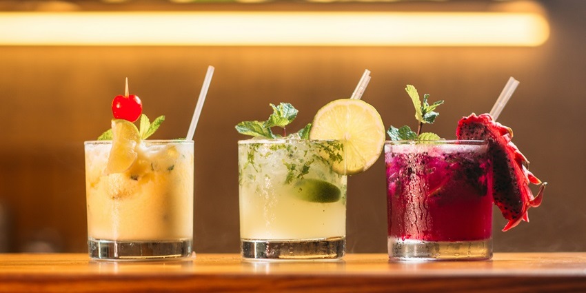 Three glasses of fruit mojito served at Rhythm And Wine Café, one of the cafes in MG Marg Gangtok.