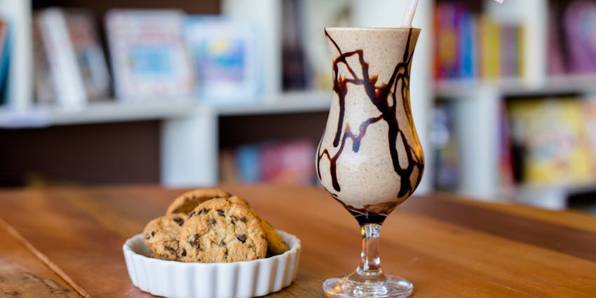 Cold Coffee with chocolate chip cookies served at Sikkim Coffee, one of the cafes in MG Marg Gangtok.