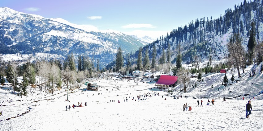 Solang Valley in Manali featuring snow-covered slopes and adventure activities.