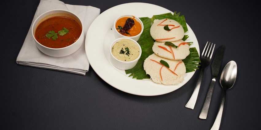 Idli served with sambhar and chutney at Southern Taste restaurant.
