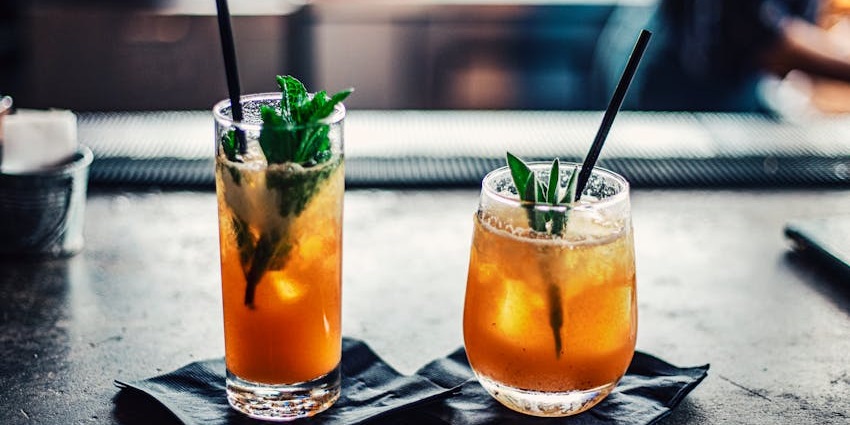 Two glasses of drink at The View Restaurant and Lounge, one of the top rooftop restaurants in Guwahati.