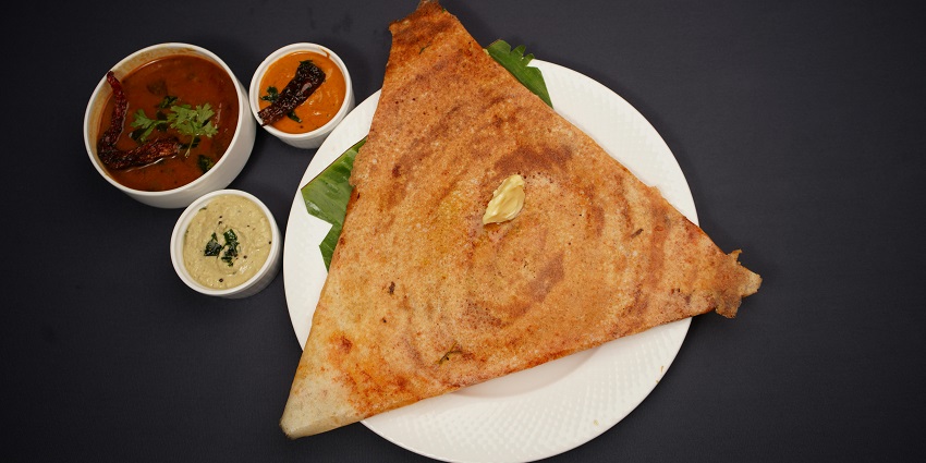 Dosa with chutney and sambar served at Upsouth, one of the popular restaurants in Paltan Bazar Guwahati.
